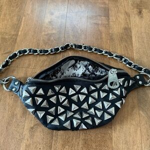 Black Studded Leather Chain Belt Bag